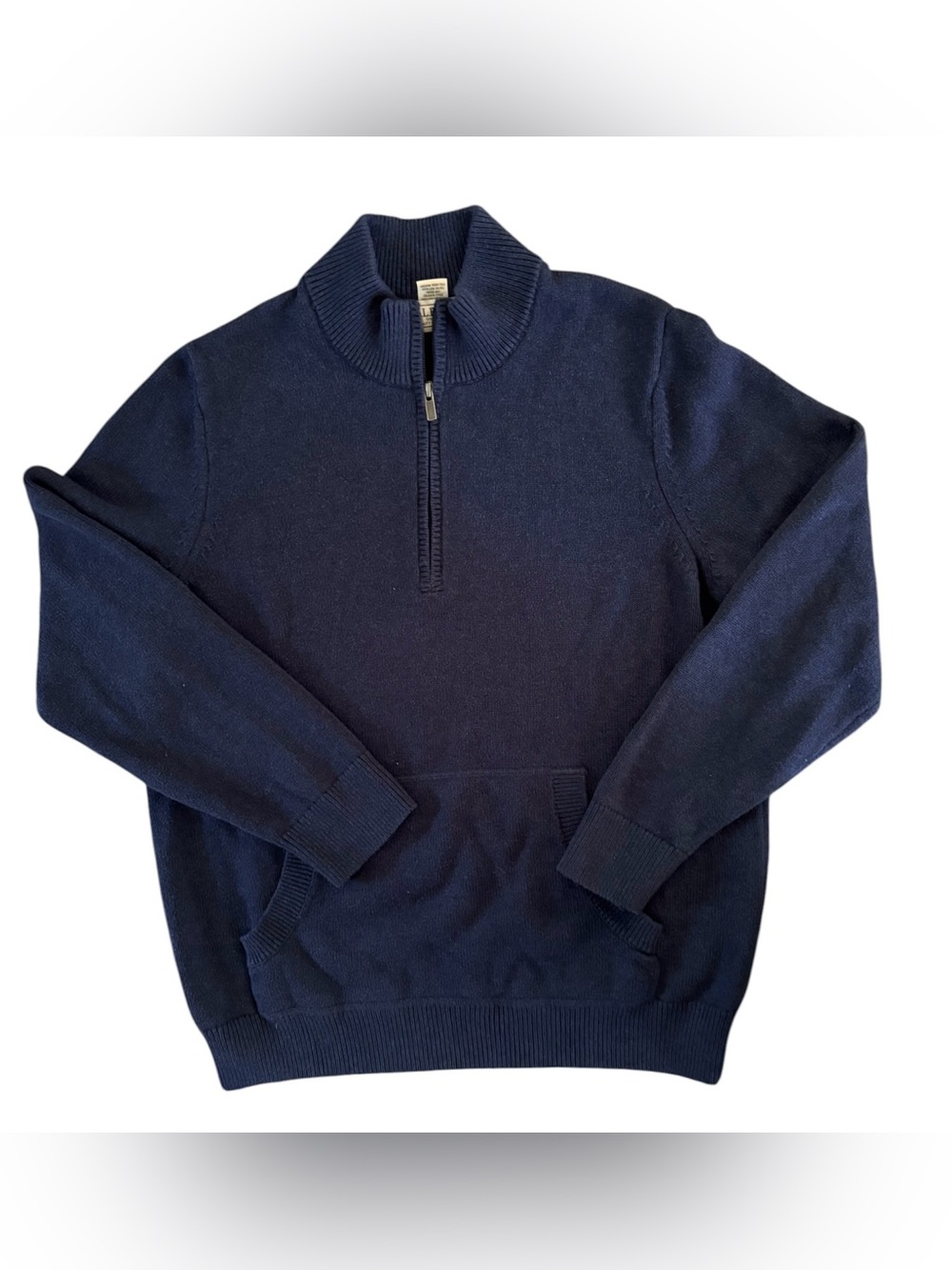 LL. Bean 1/4 Zip Cashmere Blend Sweater Sz M Navy Kangaroo Pocket Super Soft